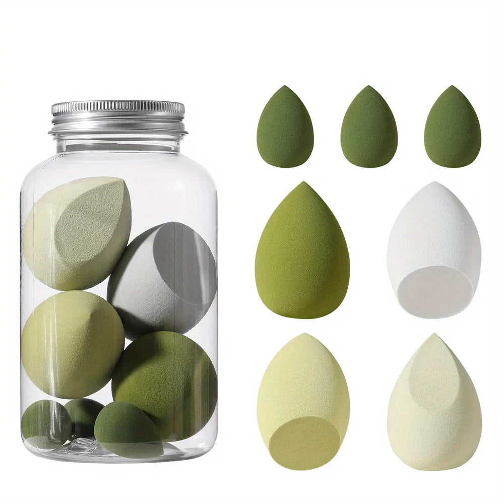 7Pcs Jelly Texture Sponges - Hydrophilic Latex-Free with Portable Jar | Hypoallergenic Makeup Kit for Sensitive Skin All Skins
